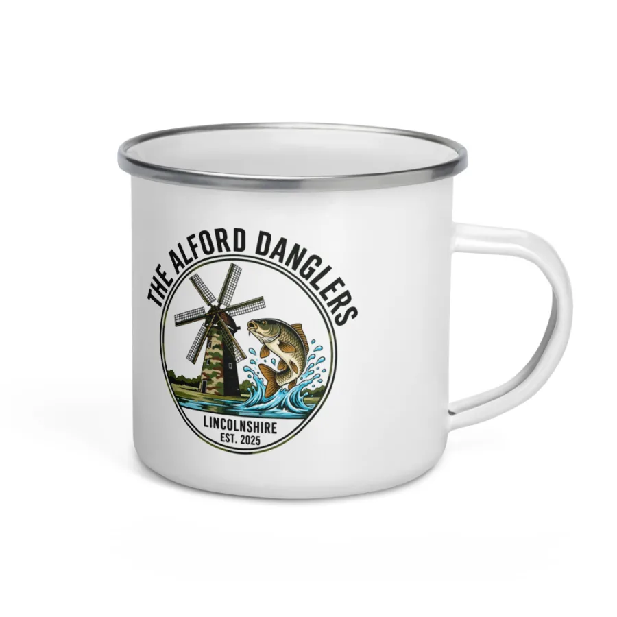 The Alford Danglers enamel mug in White