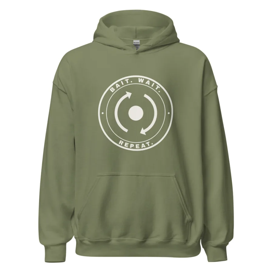 Bait. Wait. Repeat. hoodie in Military Green